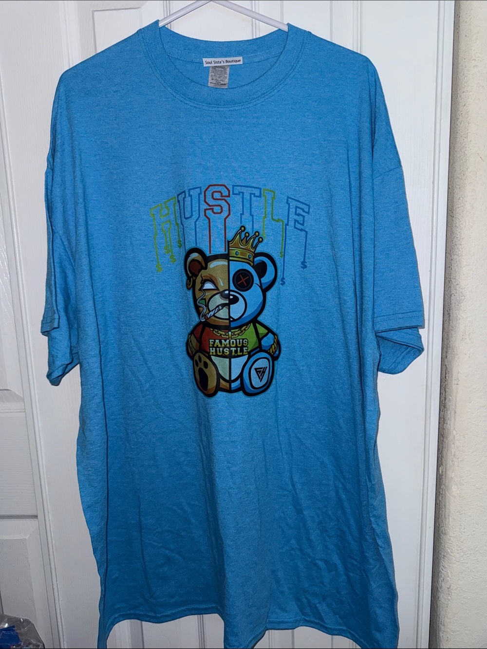 Blue 'Hustle' Bear Graphic Short Sleeve Tee